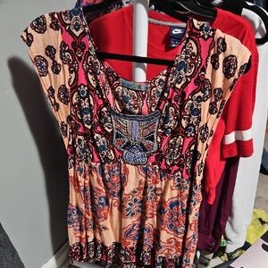 Unity World Wear Peach & Pink Embroidered Boho Tunic